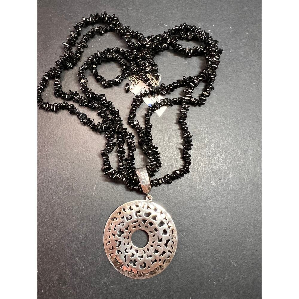 NEW Black tourmaline multi strand sterling silver necklace